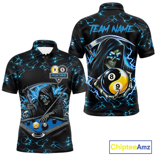 Blue Grim Reaper Yin-Yang Lightning Billiard Shirts For Men Custom 8 Ball & 9 Ball Pool Team Jersey TDM7898