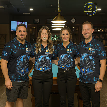 Blue Grim Reaper Yin-Yang Lightning Billiard Shirts For Men Custom 8 Ball & 9 Ball Pool Team Jersey TDM7898