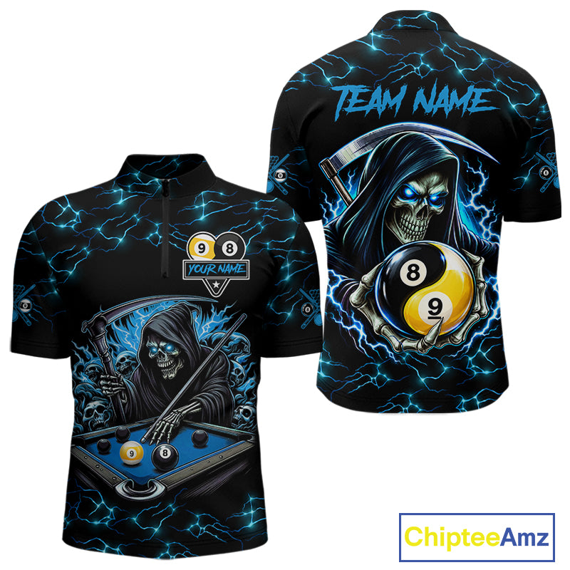 Blue Grim Reaper Yin-Yang Lightning Billiard Shirts For Men Custom 8 Ball & 9 Ball Pool Team Jersey TDM7898