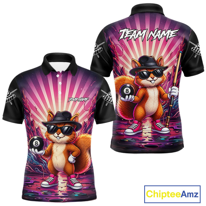 Funny Squirrel 8 Ball Billiard Shirt For Men Custom Pink Graffiti Pool Team Jersey Polo & 1/4 Zip TDM7899