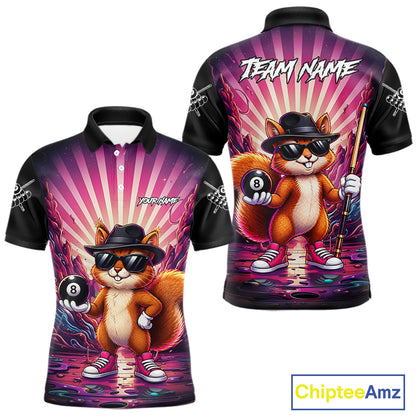 Funny Squirrel 8 Ball Billiard Shirt For Men Custom Pink Graffiti Pool Team Jersey Polo & 1/4 Zip TDM7899