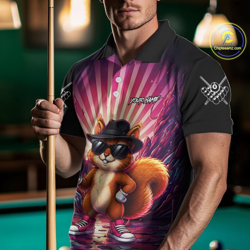 Funny Squirrel 8 Ball Billiard Shirt For Men Custom Pink Graffiti Pool Team Jersey Polo & 1/4 Zip TDM7899
