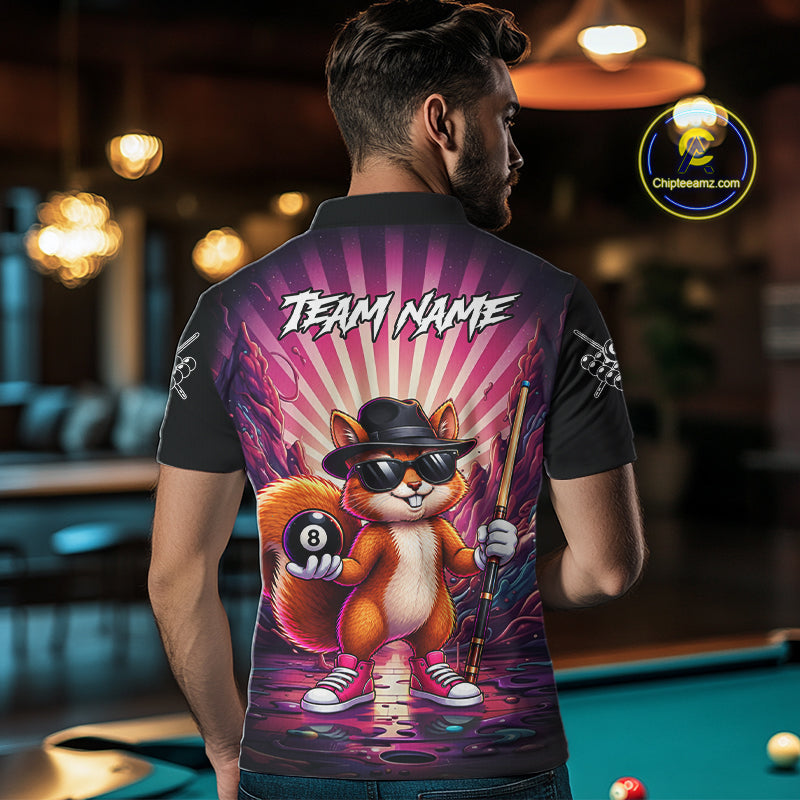 Funny Squirrel 8 Ball Billiard Shirt For Men Custom Pink Graffiti Pool Team Jersey Polo & 1/4 Zip TDM7899