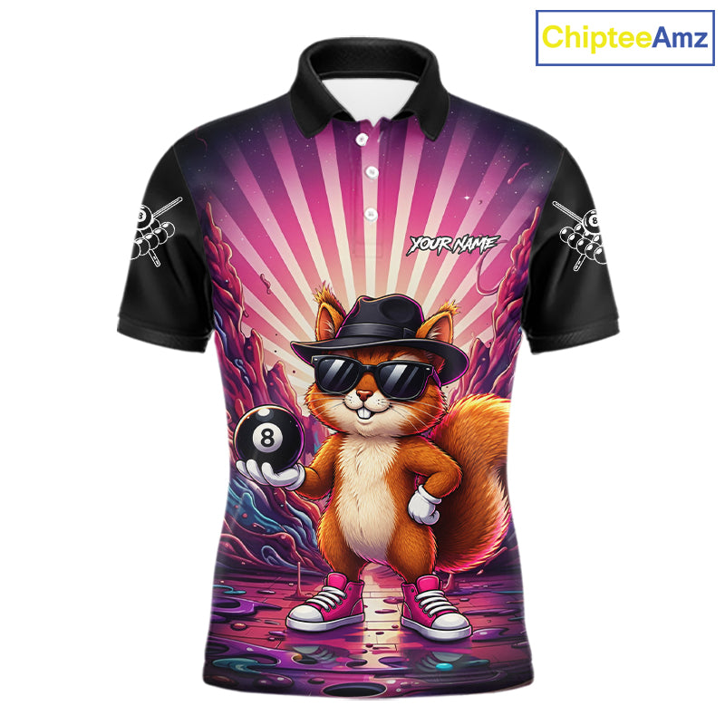 Funny Squirrel 8 Ball Billiard Shirt For Men Custom Pink Graffiti Pool Team Jersey Polo & 1/4 Zip TDM7899