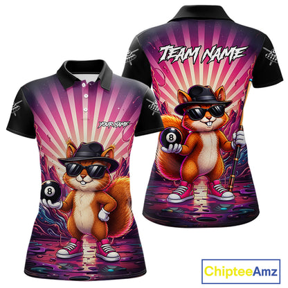 Funny Squirrel 8 Ball Billiard Shirt For Women Custom Pink Graffiti Pool Team Jersey Polo & 1/4 Zip TDM7899