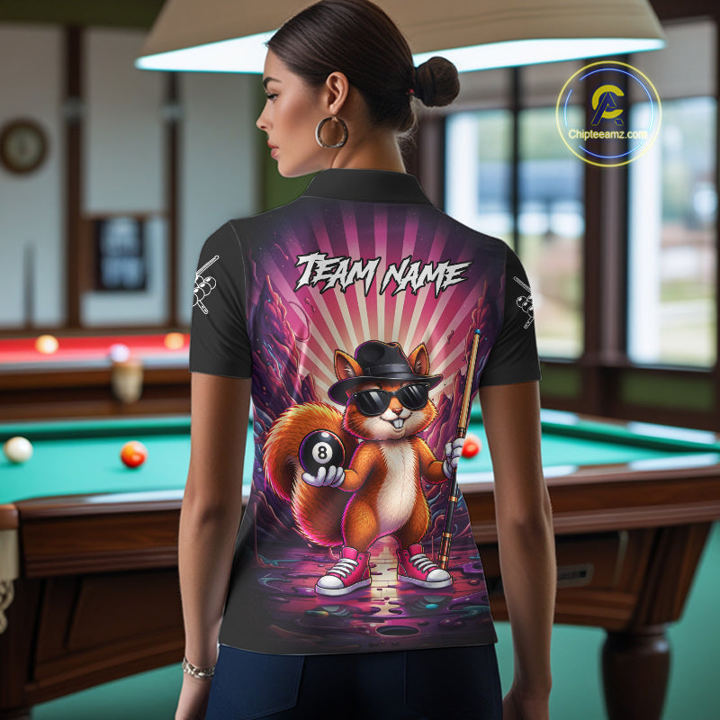 Funny Squirrel 8 Ball Billiard Shirt For Women Custom Pink Graffiti Pool Team Jersey Polo & 1/4 Zip TDM7899