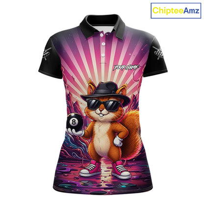 Funny Squirrel 8 Ball Billiard Shirt For Women Custom Pink Graffiti Pool Team Jersey Polo & 1/4 Zip TDM7899