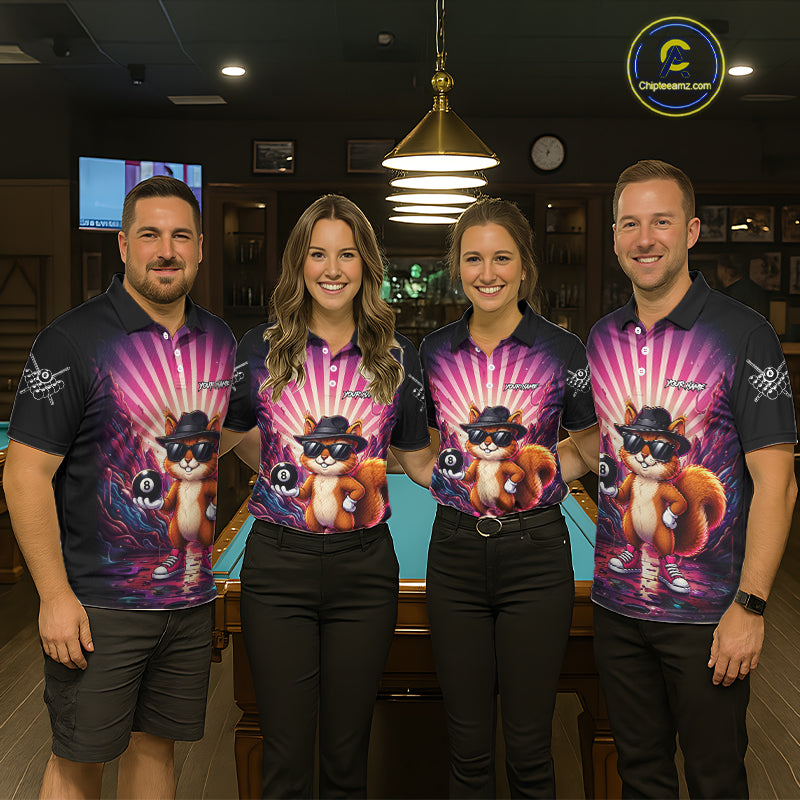 Funny Squirrel 8 Ball Billiard Shirt For Women Custom Pink Graffiti Pool Team Jersey Polo & 1/4 Zip TDM7899