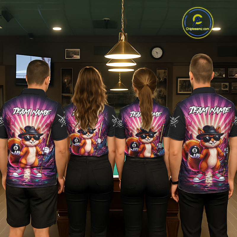 Funny Squirrel 8 Ball Billiard Shirt For Women Custom Pink Graffiti Pool Team Jersey Polo & 1/4 Zip TDM7899