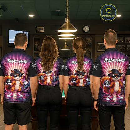 Funny Squirrel 8 Ball Billiard Shirt For Women Custom Pink Graffiti Pool Team Jersey Polo & 1/4 Zip TDM7899