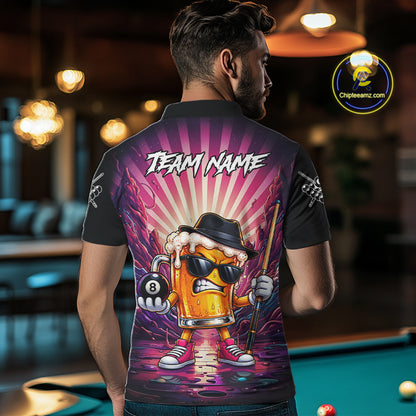 Funny Beer 8 Ball Billiard Shirt For Men Custom Pink Graffiti Pool Team Jersey Polo & 1/4 Zip TDM7900