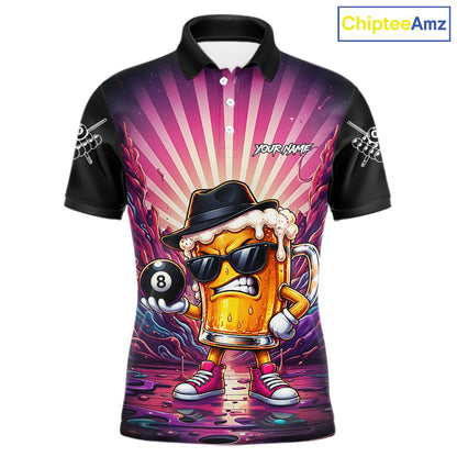 Funny Beer 8 Ball Billiard Shirt For Men Custom Pink Graffiti Pool Team Jersey Polo & 1/4 Zip TDM7900