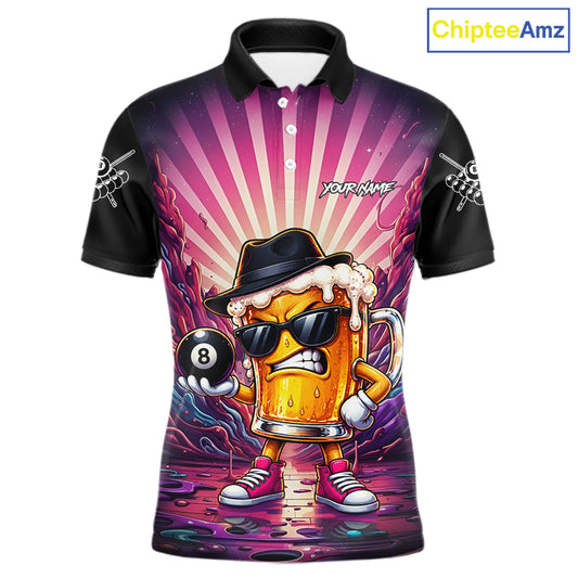 Funny Beer 8 Ball Billiard Shirt For Men Custom Pink Graffiti Pool Team Jersey Polo & 1/4 Zip TDM7900