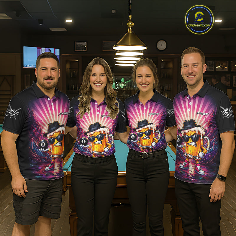 Funny Beer 8 Ball Billiard Shirt For Men Custom Pink Graffiti Pool Team Jersey Polo & 1/4 Zip TDM7900