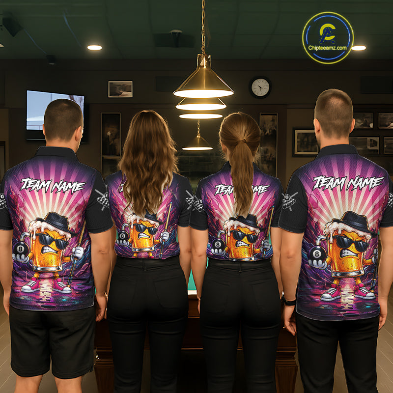Funny Beer 8 Ball Billiard Shirt For Men Custom Pink Graffiti Pool Team Jersey Polo & 1/4 Zip TDM7900