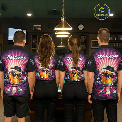 Funny Beer 8 Ball Billiard Shirt For Men Custom Pink Graffiti Pool Team Jersey Polo & 1/4 Zip TDM7900