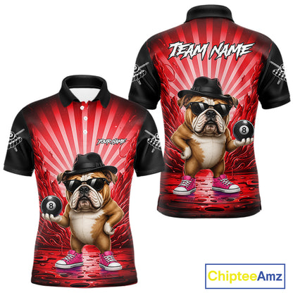 Funny Bulldog 8 Ball Billiard Shirt For Men Custom Red Graffiti Billiard Jersey Team Polo, 1/4 Zip TDM7901