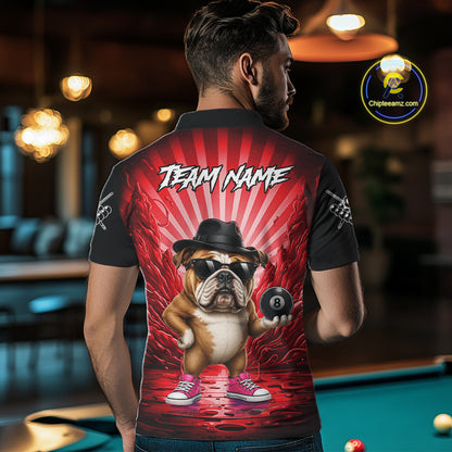 Funny Bulldog 8 Ball Billiard Shirt For Men Custom Red Graffiti Billiard Jersey Team Polo, 1/4 Zip TDM7901