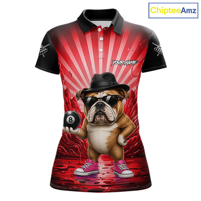 Funny Bulldog 8 Ball Billiard Shirt For Women Custom Red Graffiti Billiard Jersey Team Polo, 1/4 Zip TDM7901