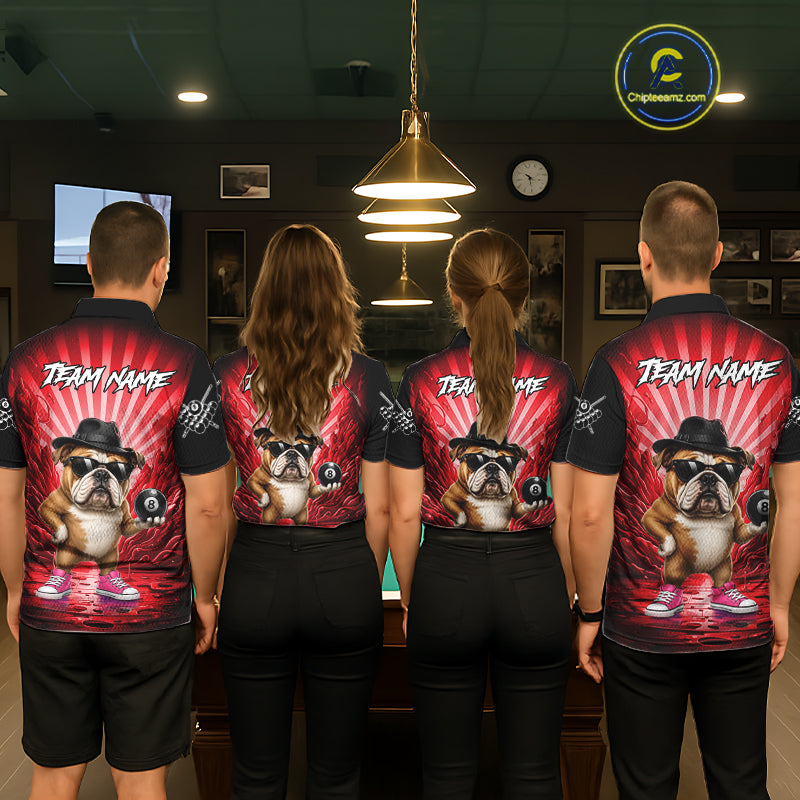 Funny Bulldog 8 Ball Billiard Shirt For Men Custom Red Graffiti Billiard Jersey Team Polo, 1/4 Zip TDM7901