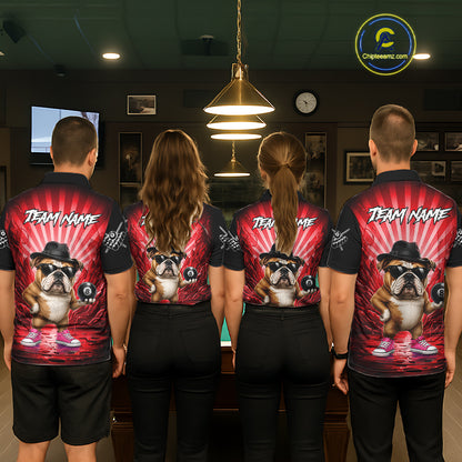 Funny Bulldog 8 Ball Billiard Shirt For Men Custom Red Graffiti Billiard Jersey Team Polo, 1/4 Zip TDM7901