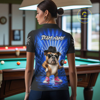 Funny Bulldog 8 Ball Billiard Shirt For Women Custom Blue Graffiti Billiard Jersey Team Polo, 1/4 Zip TDM7902