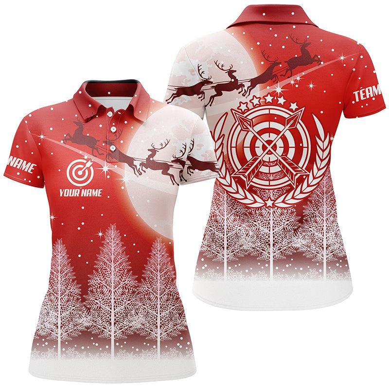 Funny Christmas Pine Trees Archery Polo Shirts For Women Custom Cute Christmas Shirts For Archers TDM0591