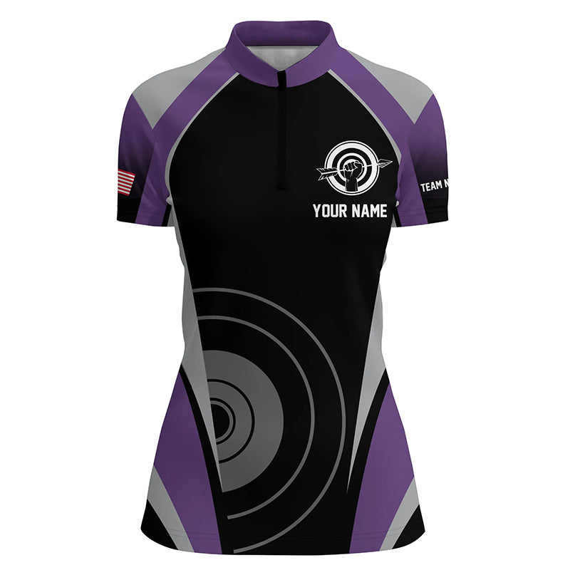 Personalized Purple Archery Jerseys Women Quarter-Zip Shirts Custom Archery Uniform For Team TDM0462