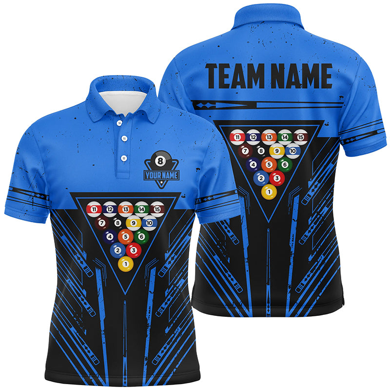 Personalized Blue Billiard 8 Ball Rack Polo & Quarter-Zip Shirts For Men, Billiard Team Jerseys TDM3000