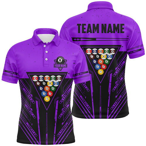 Personalized Purple Billiard 8 Ball Rack Polo & Quarter-Zip Shirts For Men, Billiard Team Jerseys TDM3001