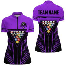 Load image into Gallery viewer, Personalized Purple Billiard 8 Ball Rack Polo &amp; Quarter-Zip Shirts For Women, Billiard Team Jerseys TDM3001