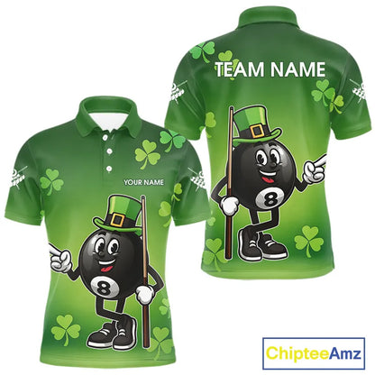 Green Funny 8 Ball Pool Shamrock Men's Billiard Shirt Custom St Patrick Day Billiard Team Jersey TDM5476
