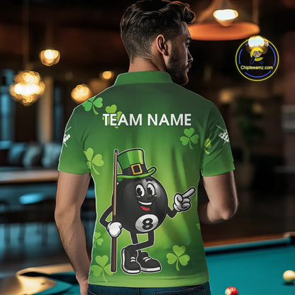 Green Funny 8 Ball Pool Shamrock Men's Billiard Shirt Custom St Patrick Day Billiard Team Jersey TDM5476