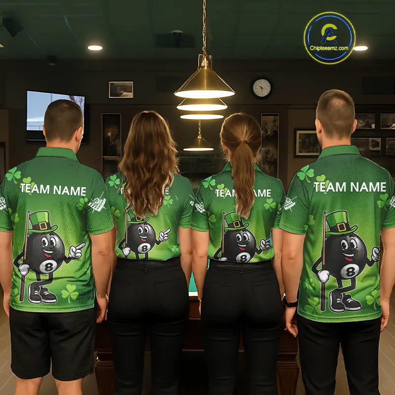 Green Funny 8 Ball Pool Shamrock Women's Billiard Shirt Custom St Patrick Day Billiard Team Jersey TDM5476