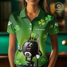 Load image into Gallery viewer, Green Funny 8 Ball Pool Shamrock Women's Billiard Shirt Custom St Patrick Day Billiard Team Jersey TDM5476
