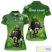 Load image into Gallery viewer, Green Funny 8 Ball Pool Shamrock Women's Billiard Shirt Custom St Patrick Day Billiard Team Jersey TDM5476