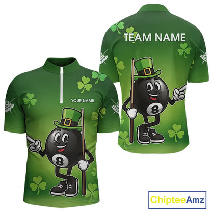 Green Funny 8 Ball Pool Shamrock Men's Billiard Shirt Custom St Patrick Day Billiard Team Jersey TDM5476