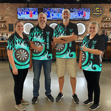 Load image into Gallery viewer, Black And Turquoise Flame Light Darts Polo &amp; 1/4 Zip For Women Custom Darts League Team Jersey TDM5479