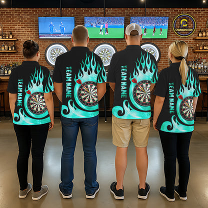 Black And Turquoise Flame Light Darts Polo & 1/4 Zip For Women Custom Darts League Team Jersey TDM5479