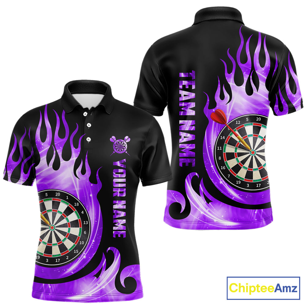 Black And Purple Custom Flame Light Darts Polo & 1/4 Zip For Men, Darts League Team Jersey TDM5480