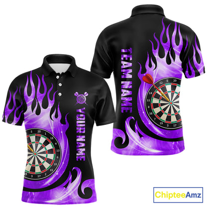 Black And Purple Custom Flame Light Darts Polo & 1/4 Zip For Men, Darts League Team Jersey TDM5480