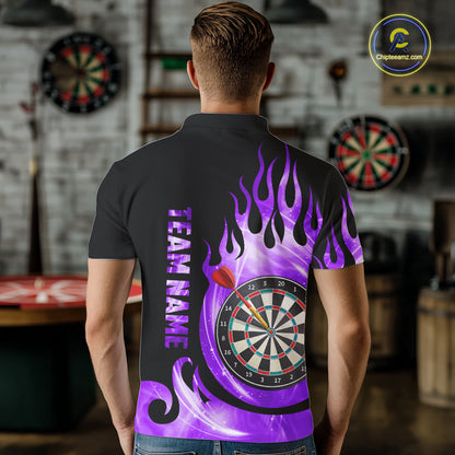 Black And Purple Custom Flame Light Darts Polo & 1/4 Zip For Men, Darts League Team Jersey TDM5480