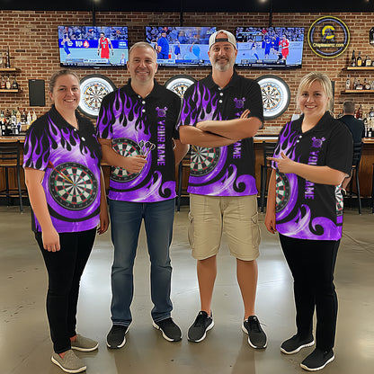 Black And Purple Custom Flame Light Darts Polo & 1/4 Zip For Women, Darts League Team Jersey TDM5480