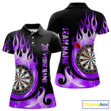 Load image into Gallery viewer, Black And Purple Custom Flame Light Darts Polo &amp; 1/4 Zip For Women, Darts League Team Jersey TDM5480