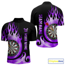 Load image into Gallery viewer, Black And Purple Custom Flame Light Darts Polo &amp; 1/4 Zip For Men, Darts League Team Jersey TDM5480