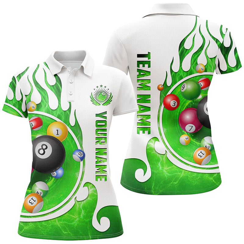 Personalized Name Billiard Fire Polo Shirts For Women Custom Team Name Billiard Shirt Design | Green TDM0915