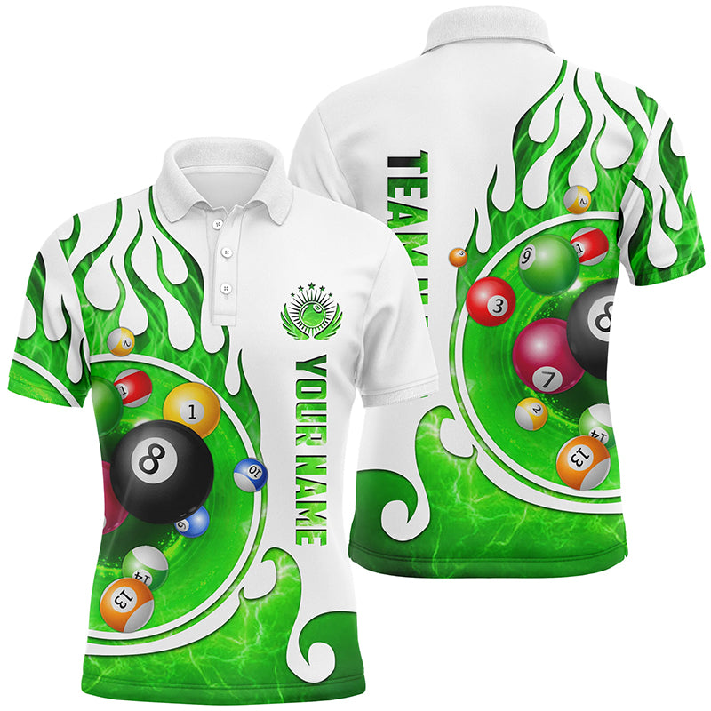 Personalized Name Billiard Fire Polo Shirts For Men Custom Team Name Billiard Shirt Design | Green TDM0915