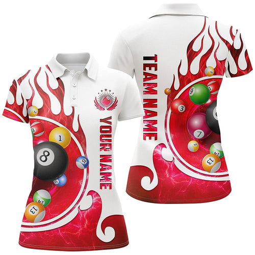 Personalized Name Billiard Fire Polo Shirts For Women Custom Team Name Billiard Shirt Design | Red TDM0916