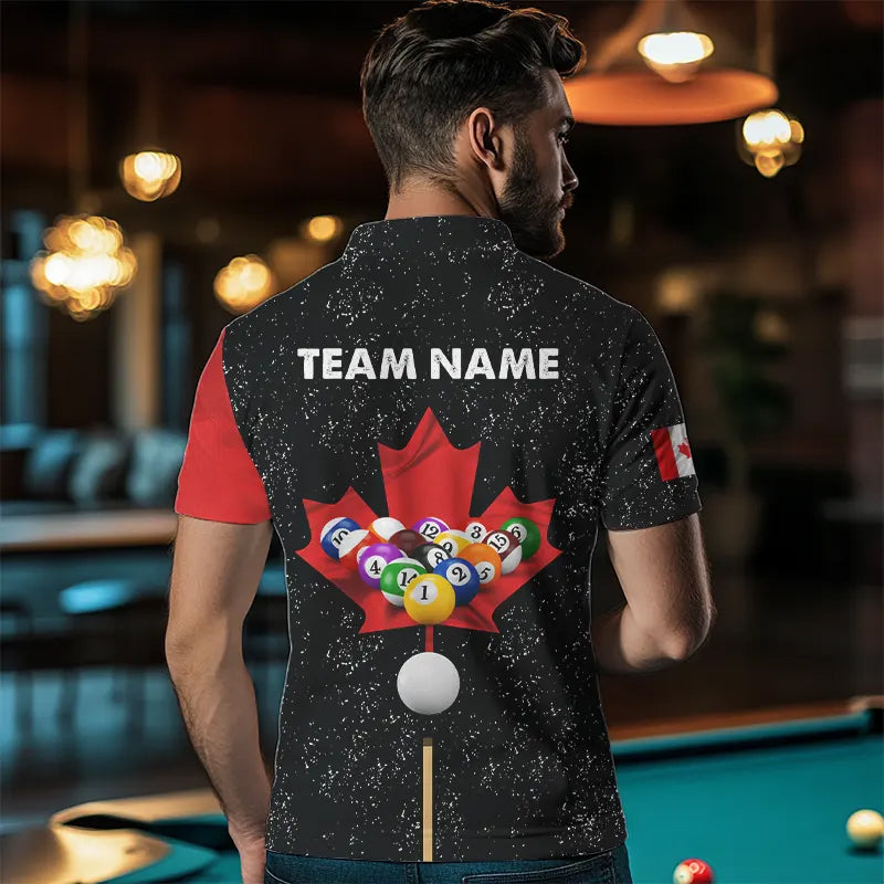 Custom Black Grunge Canada Flag 8 Ball & 9 Ball Billiard Shirts For Men, Patriotic Billiard Jerseys TDM3434