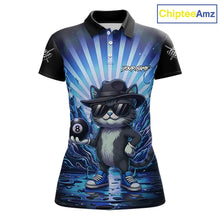 Load image into Gallery viewer, Funny Cat 8 Ball Billiard Shirt For Women Custom Blue Neon Graffiti Billiard Jersey Polo &amp; 1/4 Zip TDM5742